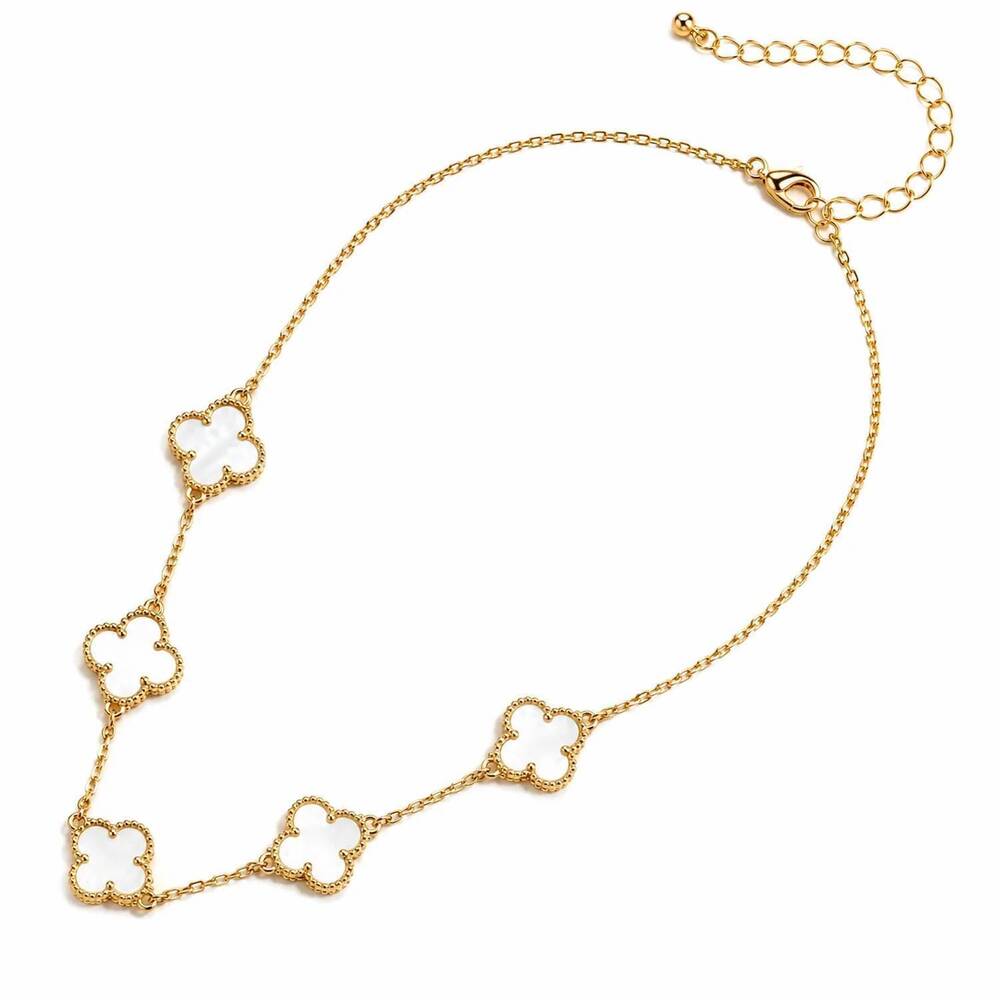 NEW FREM women's shell clover charm necklace in white